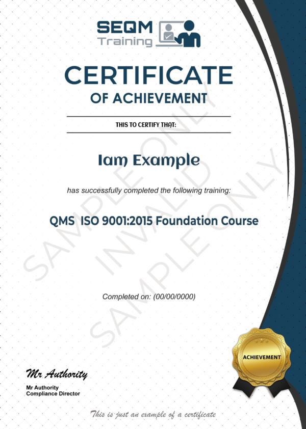 ISO 9001:2015 FOUNDATION COURSE (QMS) - SEQM TRAINING